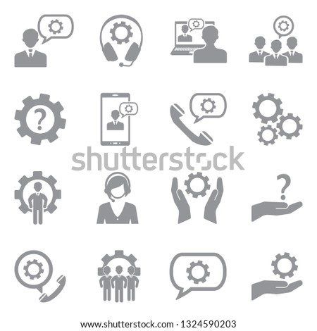 Technical Support Icons. Gray Flat Design. Vector Illustration. 