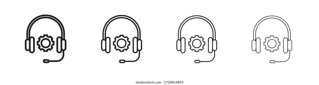 Iconos de Asistencia técnica delinean el diseño de Vector negro. Línea con trazo editable.