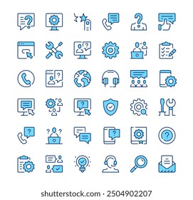 Technical support icons. Outline symbols. Vector blue line icons set