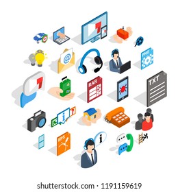 Technical support icons set. Isometric set of 25 technical support vector icons for web isolated on white background