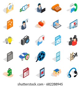 Technical support icons set. Isometric set of 25 technical support vector icons for web isolated on white background