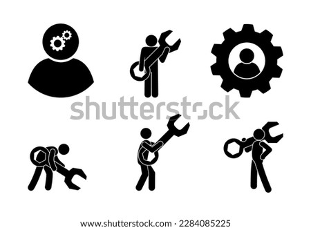 technical support icons set, repair illustration, wrench and gear