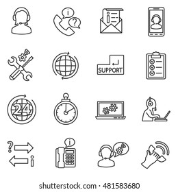 technical support icons set. service tools collection. thin line design
