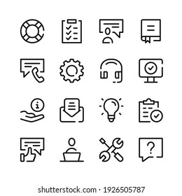 Iconos de soporte técnico. Iconos de la línea del vector. Conjunto de símbolos de esquema simple