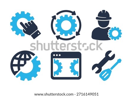 Technical Support and Industry icon set. Solid glyph series icons