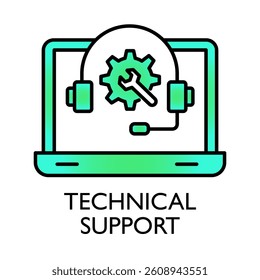 Technical Support – Laptop with Gears Representing IT Assistance and Maintenance