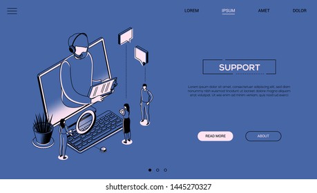 Technical Support - Line Design Style Isometric Web Banner