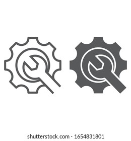 Icono de línea de soporte técnico y glifo, negocio y servicio, signo de reparación, gráficos vectoriales, un patrón lineal en un fondo blanco, pasos 10