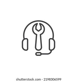 Technical support line icon. linear style sign for mobile concept and web design. Headset and wrench outline vector icon. Symbol, logo illustration. Vector graphics