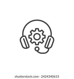 Technical Support line icon. linear style sign for mobile concept and web design. Headset and gear outline vector icon. Assistance service symbol, logo illustration. Vector graphics