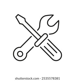 Technical Support Line Icon. Screwdriver and Wrench Outline Sign for Repair Services. Maintenance and Repair Tool Symbol. Editable Stroke. Isolated Vector Illustration.