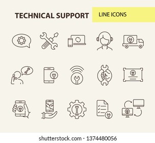 Technical Support Line Icon Set. Tools, Operator, Smartphone. Digital Gadgets Concept. Can Be Used For Topics Like Online Help, Call Center, Customer Service