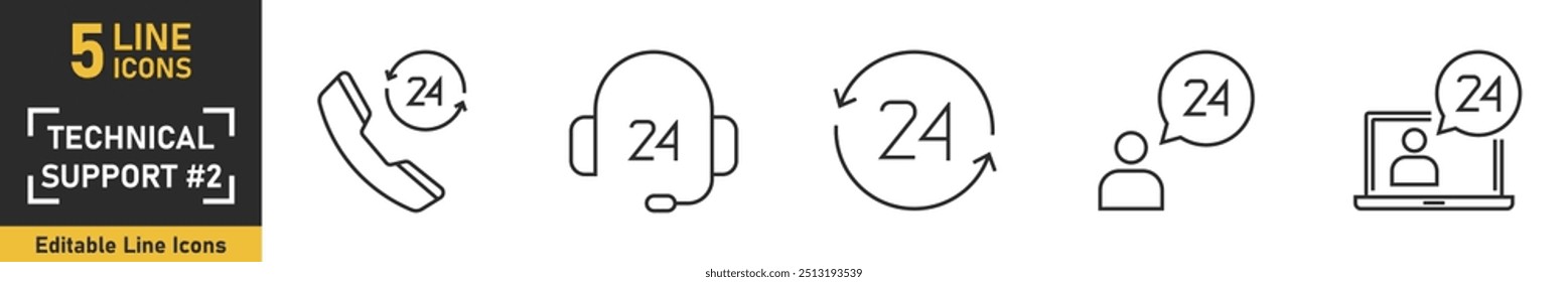 Technical support line icon set. Set of 5 outline icons related to technical, setup, repeart, business and more. Vector illustration.