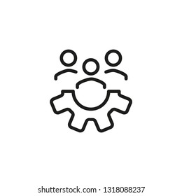 Technical Support Line Icon. Team, Gear, Cog. IT Support Concept. Can Be Used For Topics Like Engineering, Teamwork, Business Project