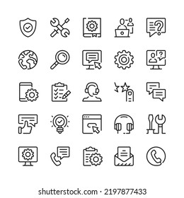 Technical support line icons. Outline symbols. Vector line icons set