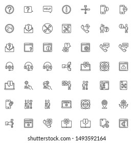 Technical support line icons set. Customer service linear style symbols collection, outline signs pack. vector graphics. Set includes icons as Question mark, Help message, Information sign, Telephone