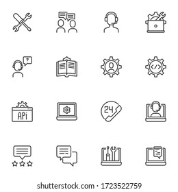 Technical support line icons set, outline vector symbol collection, linear style pictogram pack. Signs, logo illustration. Set includes icons as repair tool, customer service, help desk phone call