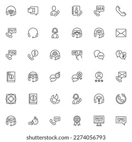 Technical support line icons set. Personal assistant linear style symbols collection, outline signs pack. Customer support vector graphics. Set includes icons as call center, helpdesk, hotline, FAQ
