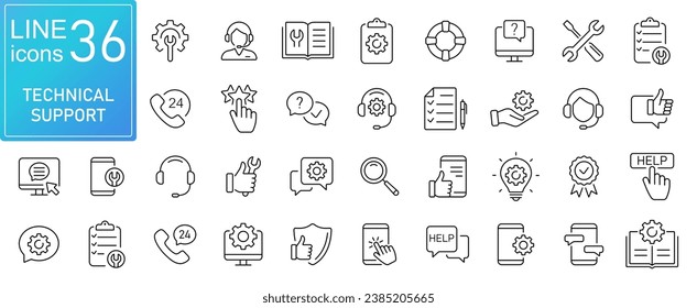 Technical support line icons set. Modern outline elements, graphic design concepts, simple symbols collection. Vector line icons