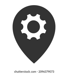 technical support location vector icon isolated on white background. pointer with gear wheel stock vector illustration for web, mobile app and ui design