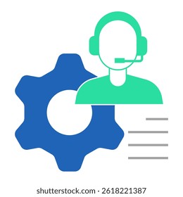 Technical Support Male. Male agent with gear symbol for providing technical troubleshooting support