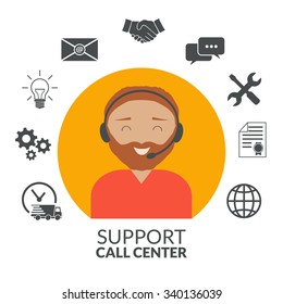 Technical support man operator flat vector icon