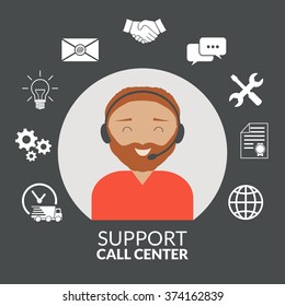 Technical support man operator flat vector icon