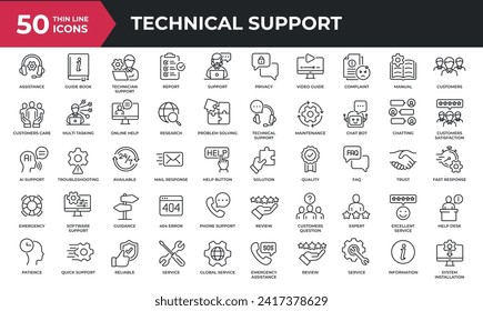 Technical support minimal thin line icons. Related service, feedback, assistance, guidance, help. Vector illustration.
