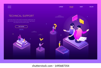 Technical support - modern isometric vector web banner