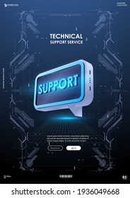 Technical support. Modern vector illustration futuristic style. Creative template with chat bubble in technical style.