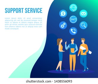 Technical support office, call center, helpdesk icons. Contact People Customer Service banner in flat style. Online 24X7 Business Help Centre modern graphic design poster. Creative vector illustration