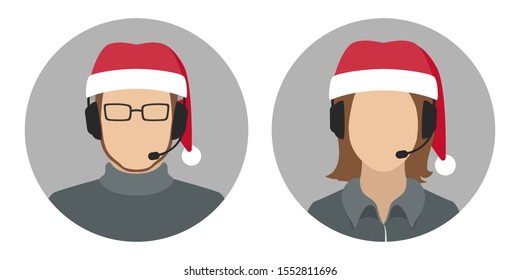 Technical support officers in red hat. Vector icon.
