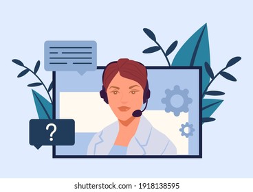 Technical support online, operator is talking to the client. Woman help them with problems