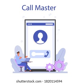 Servicio o plataforma de soporte técnico en línea. Idea de servicio al cliente. Consultor proporcionando al cliente información valiosa. Llamada en línea. Ilustración del vector