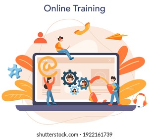 Technical support online service or platform. Idea of customer service. Providing customer with valuable information. Online training. Vector flat illustration