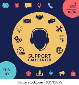 Technical support operator flat icons. Set.