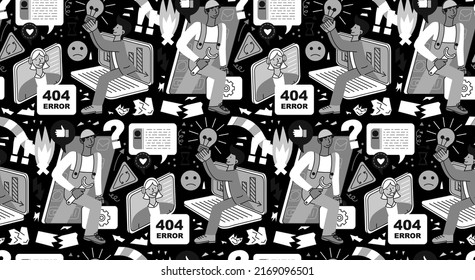 Technical Support Operator Sales Manager Call Center Employers Team Help People Grayscale Seamless Pattern