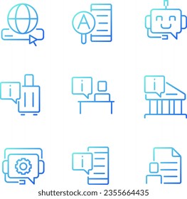 Technical support pixel perfect gradient linear vector icons set. Answers on customer questions. Access to info. Thin line contour symbol designs bundle. Isolated outline illustrations collection