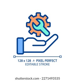 Technical support pixel perfect RGB color icon. Customer service. Professional assistance. Resolve computer problem. Isolated vector illustration. Simple filled line drawing. Editable stroke