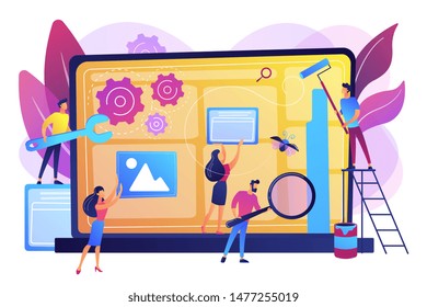 Technical support, programming and coding. Website maintenance, website maintenance services, update and keep your site easy concept. Bright vibrant violet vector isolated illustration