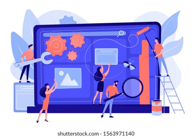 Technical support, programming and coding. Website maintenance, website maintenance services, update and keep your site easy concept. Pinkish coral bluevector isolated illustration