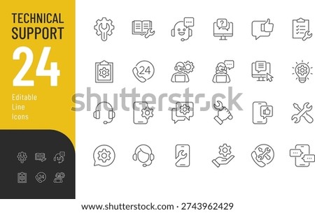 Technical Support related icons: online consultation, assistant, repair, and more. Isolated on transparent background.