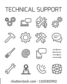Technical Support Related Vector Icon Set. Well-crafted Sign In Thin Line Style With Editable Stroke. Vector Symbols Isolated On A White Background. Simple Pictograms.