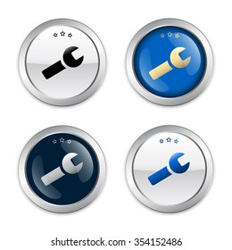 Technical support seals or icons with forceps symbol. Glossy silver seals or buttons