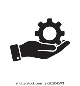 Technical support service icon with hand holding gear symbol for customer assistance maintenance solution and professional repair protection