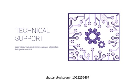 Technical Support Service Web Banner Template With Copy Space Thin Line Vector Illustration