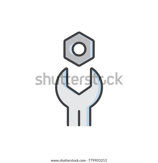 Technical\
support service, wrench flat line colored\
icon.