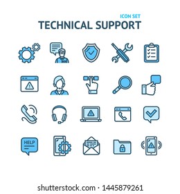 Technical Support Signs Color Thin Line Icon Set Include of Customer, Wrench and Computer. Vector illustration of Icons