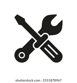 Technischer Support Silhouette Icon. Schraubendreher und Schraubenschlüssel-Glyphe-Schild für Reparatur-Services. Werkzeugsymbol für Wartung und Reparatur. Isolierte Vektorgrafik.