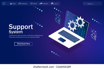 Technical Support System. Remote Access And Control Of A Desktop Computer Or Laptop Via An Internet Connection. Software Development. Abstract Vector In Isometric Style.